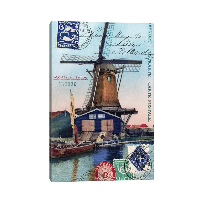 Holland Windmill Vintage Postcard Collage by Piddix - Wrapped Canvas Print, 20.32 cm H x 30.48 cm W