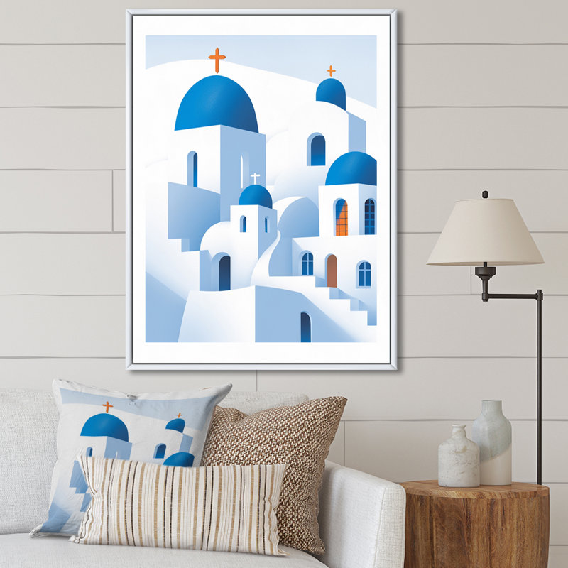 Décoration murale grecque Santorini Odyssey IV - Grèce, H 32 po x l 24 po x P 1 po, Cadre flottant blanc