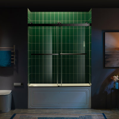 56-60X62" Double Sliding Shower Door With 3/8" Thickened Upgrade Tempered Glass | Stainless Steel Hardware | Safe, Explosion-Resistant, Clear & Stylish, Sturdy & Durable