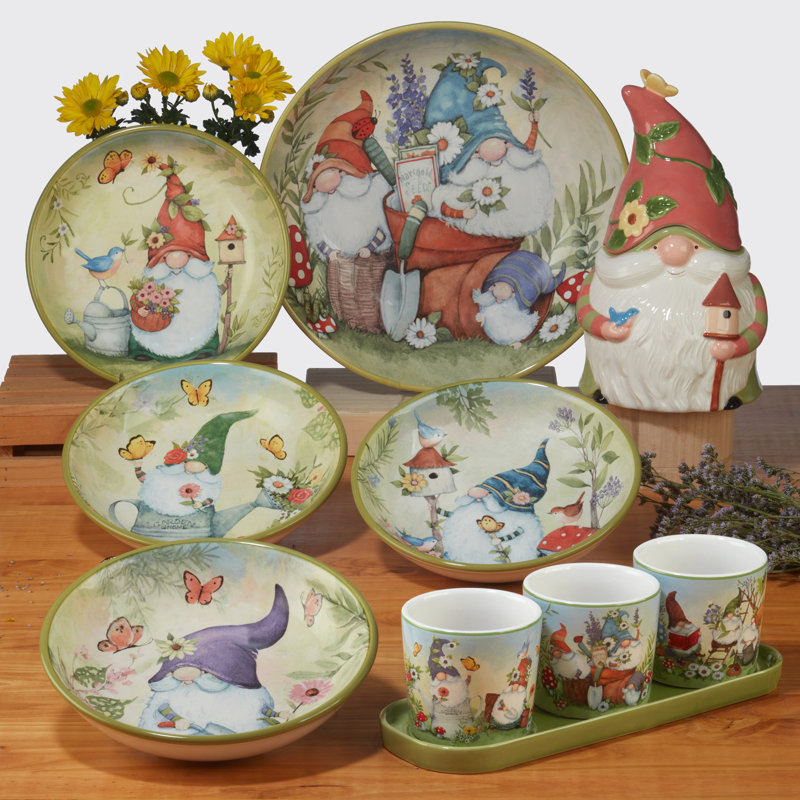 Ensemble de 4 assiettes à dîner Garden Gnomes