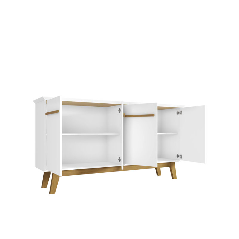 Yonkers 63" Mid-Century Modern Sideboard with 4 Shelves in White, White/Cinnamon