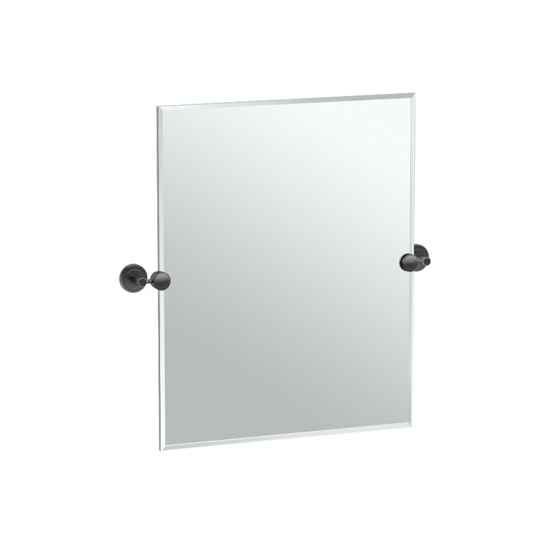 Latitude II Wall Mounted Frameless Beveled Rectangle Mirror | Pivoting Bathroom Vanity Wall Mirror, Matte Black