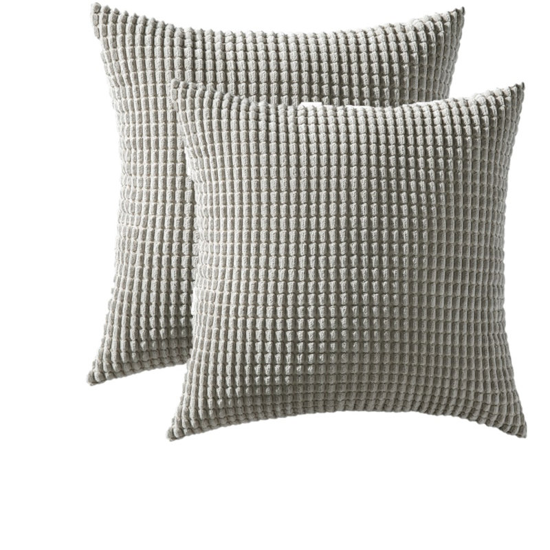 Houndstooth Cotton Blend Reversible Pillow Cover, 18" x 18", Sand