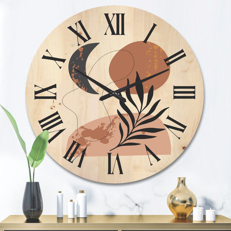Horloge murale lune et soleil en tons de terre cuite I, Grand