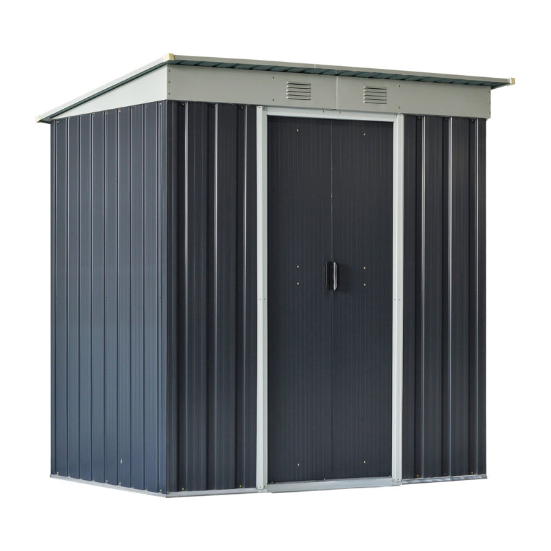 Outsunny 6' X 4' Metal Lean To Garden Shed, Outdoor Storage Shed, Garden Tool House With Double Sliding Doors, 2 Air Vents For Backyard, Patio, Lawn, Black