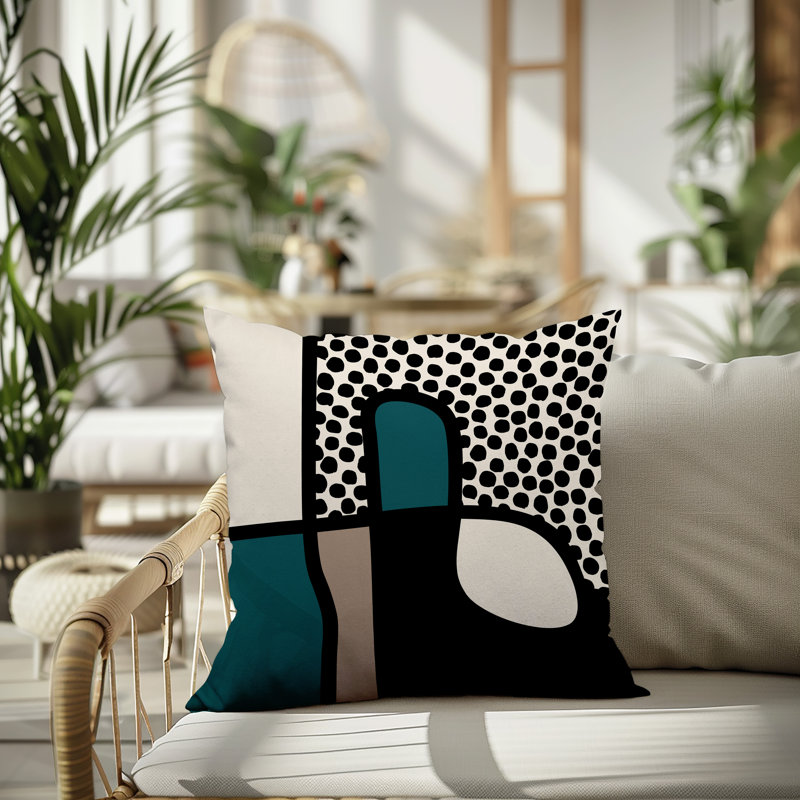 Oreiller carré réversible intérieur / extérieur Vie Abstract, H 17 po x l 17 po, Émeraude