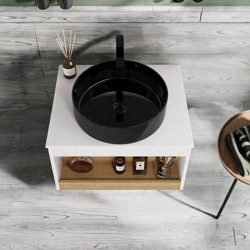 Meuble-lavabo flottant 24 "Aura (RTA) Aura, L 23,63 po, Noir / Blanc