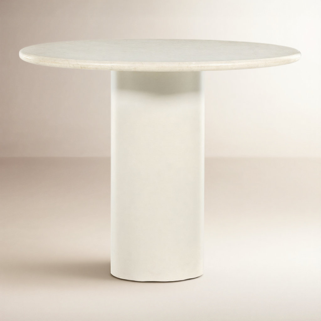 Calila 38'' Round Marble Dining Table, Cream Marble/Ivory Iron