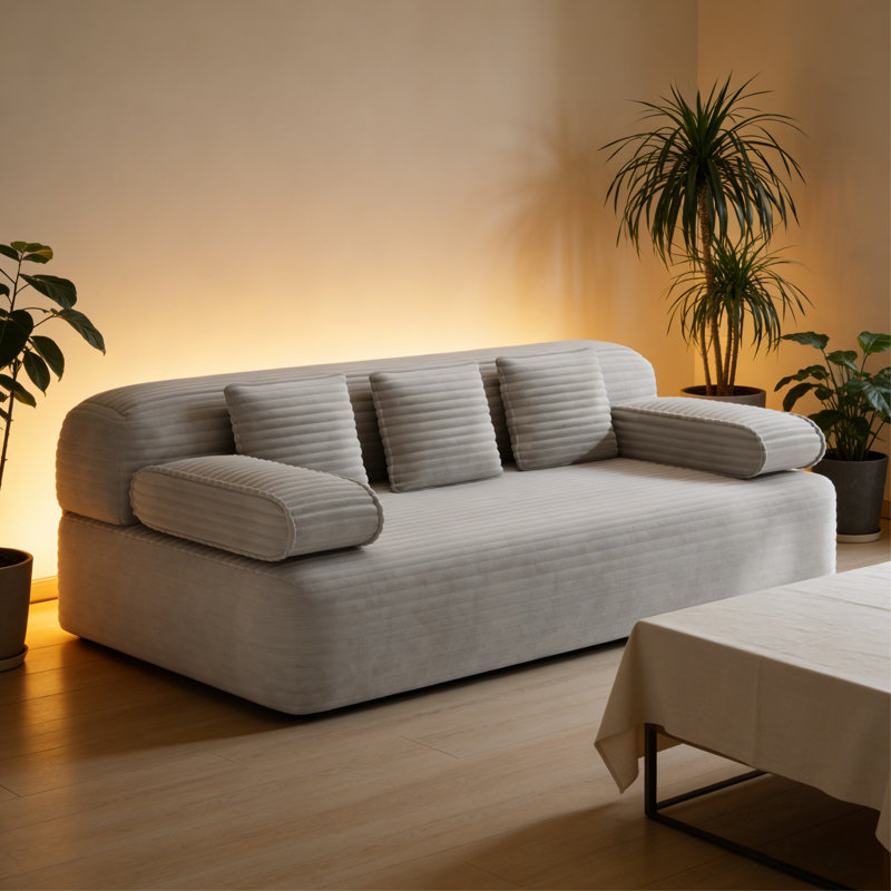 Canapé-lit convertible sans cadre 78,7 po, grand canapé 2-en-1 3 places, tissu en velours côtelé moelleux avec 3 coussins, sans assemblage pour les petits appartements