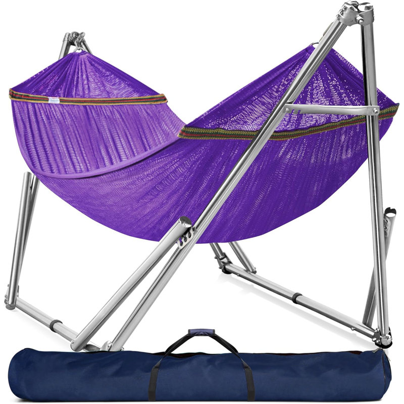  Hamac double avec support Capacité de 650 lb Hamac double avec barre d'écartement, acier inoxydable de qualité supérieure 201, installation des années 30, support de hamac flexible et robuste, intérieur, extérieur, mauve