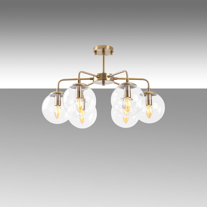 Luminaire suspendu sphérique unique 6 lumières Beckner, Rétro, Transparent