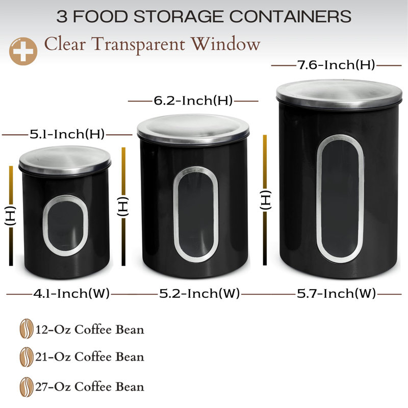 3-Piece Canisters Sets For The Kitchen, Black