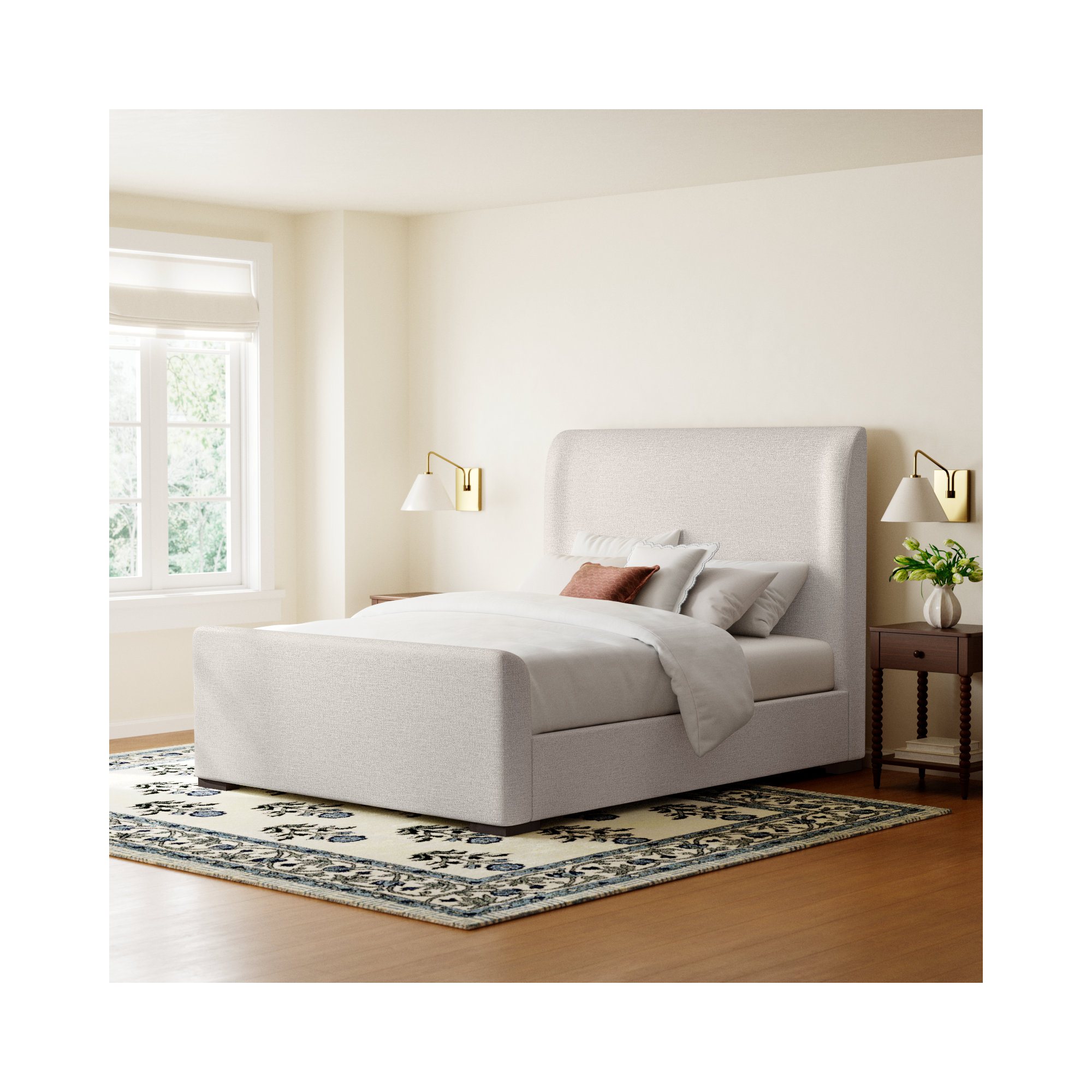 Scotty Upholstered Wingback Bed, Queen