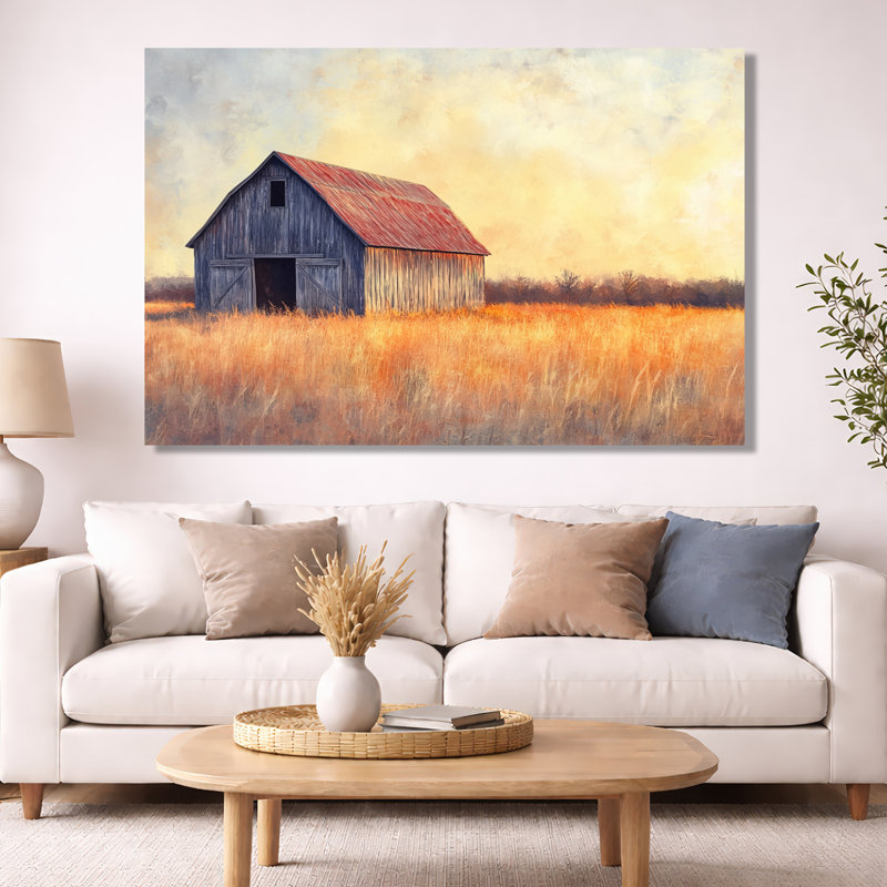 Décoration murale de grange, art de paysage de campagne, grange vieillie au crépuscule, H 40 po x l 60 po, Toile tendue