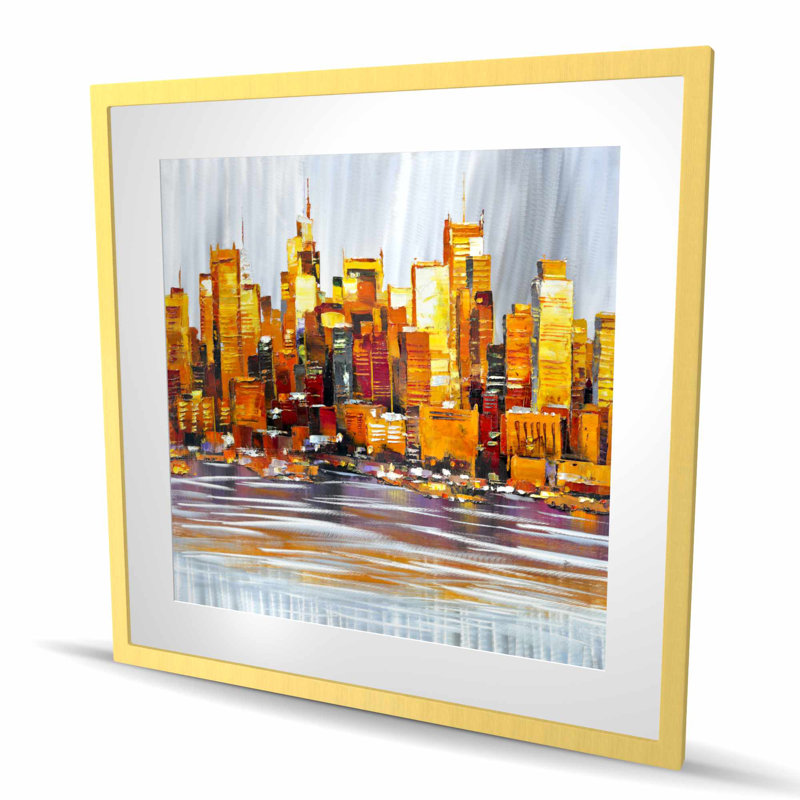 Orange Buildings - Contemporary Gray Framed Matted Print