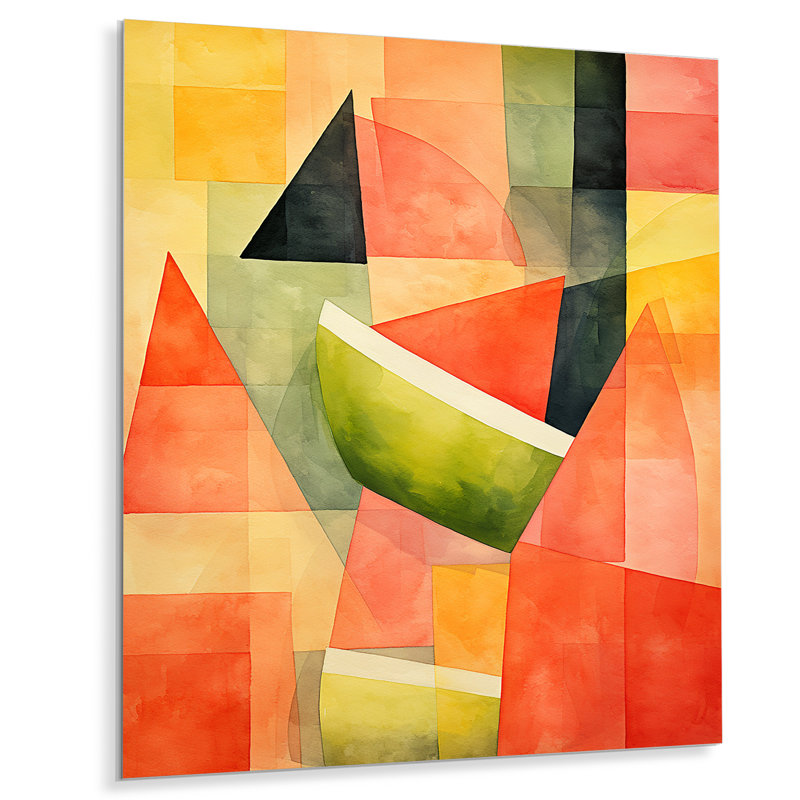 Motif de pastèque rouge géométrique 1 - Melon, H 32 po x l 24 po x P 1 po