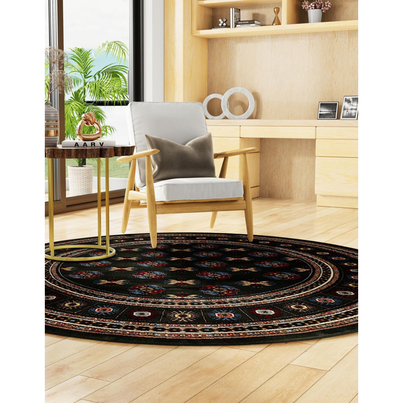 Tapis traditionnel Hinshaw vert foncé, Rond 3 pi 3 po