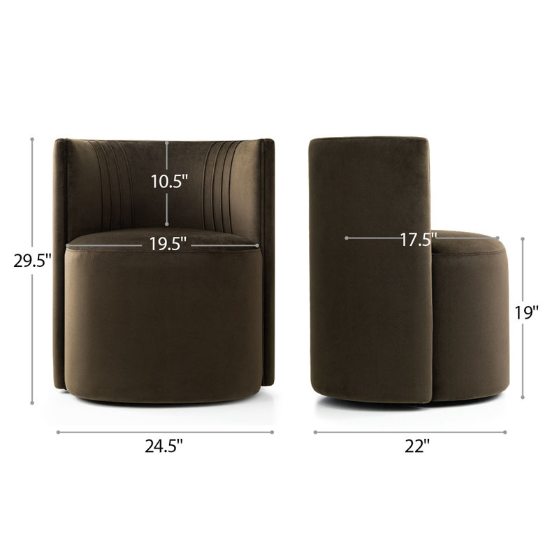Velvet Upholstered Rolling Dining Chairs with Wheels, Chocolate Brown