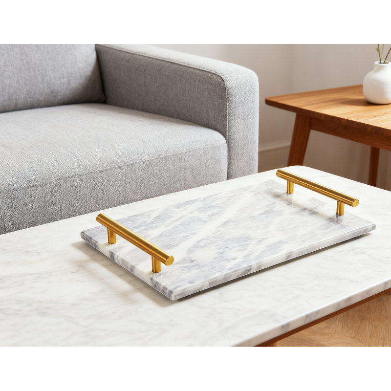 Plateau décoratif en marbre de qualité supérieure avec poignée en métal pour salle de bain, cuisine, meuble-lavabo, commode et table de chevet, élégance pierre naturelle