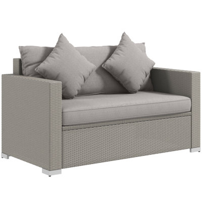 Causeuse de patio avec coussins Outsunny, canapé d'extérieur 2 places, canapé avec coussins décoratifs pour véranda, jardin, bord de piscine, gris