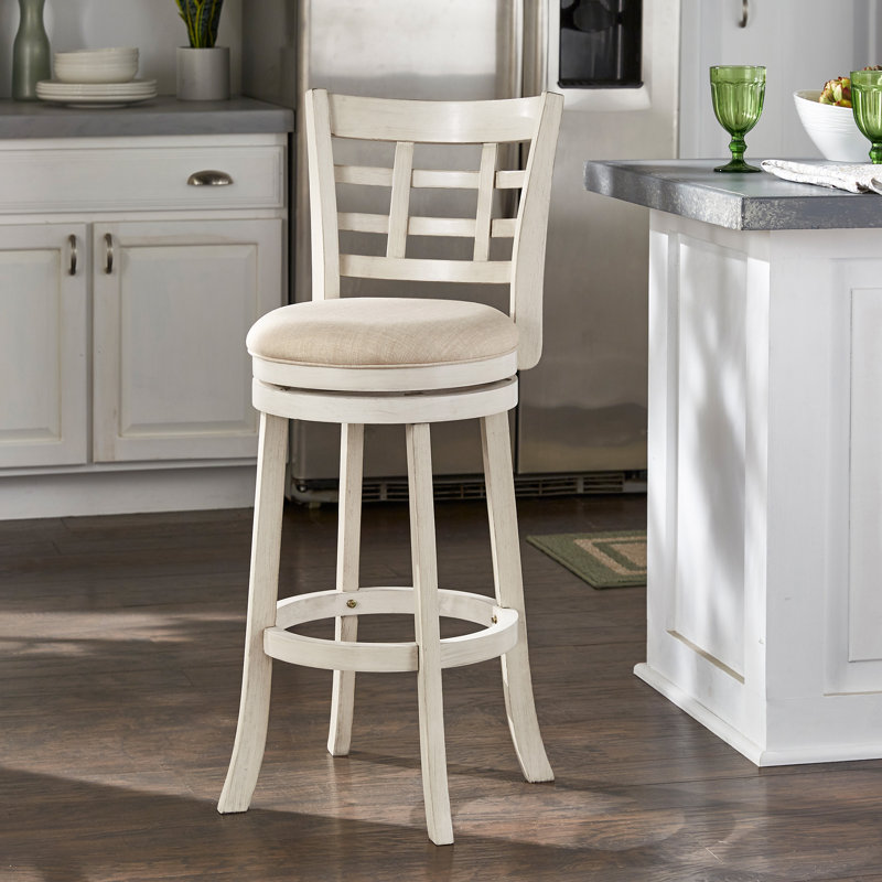 Tabouret pivotant Aria, Tabouret de bar (siège d'une hauteur de 29,96 po), Beige, Blanc antique