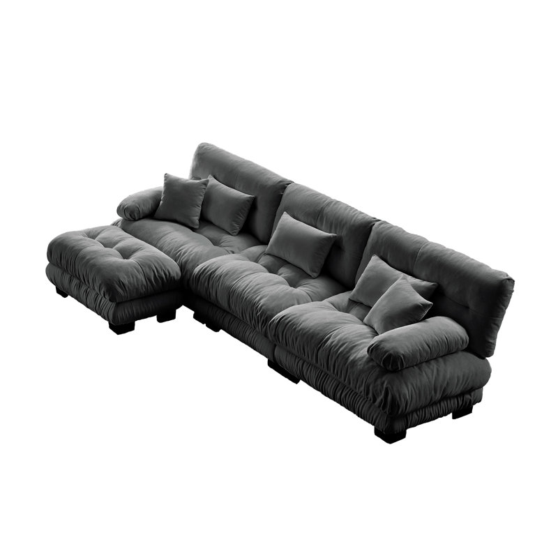 Canapé modulaire gris en chenille gris, canapé modulaire surdimensionné en L surdimensionné à 3 places avec traversin confortable, coussins convertibles, profonds et décoratifs pour le salon