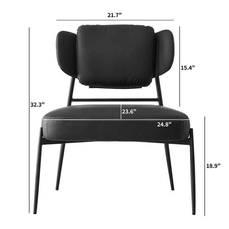 Chaise d'appoint surdimensionnée noire avec pieds en métal
