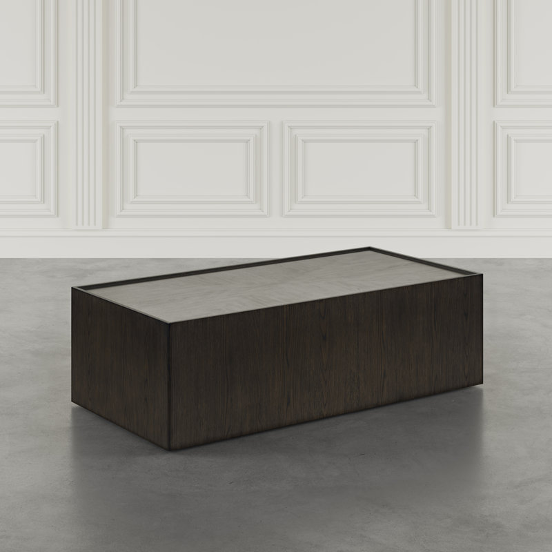 Nicci Hewitt Modern Contemporary 52" Block Coffee Table with Hidden Casters, Dark Brown Wood