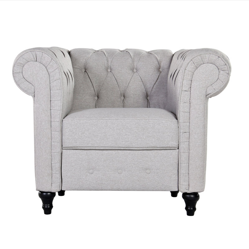 Fauteuil Chesterfield large de 40,55 po Amburgey, Beige, 100% lin beige