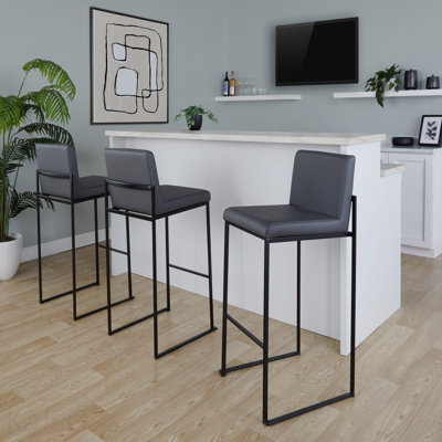 3-Piece High Back Barstool - 30-Inch Stainless Steel, White Faux Leather