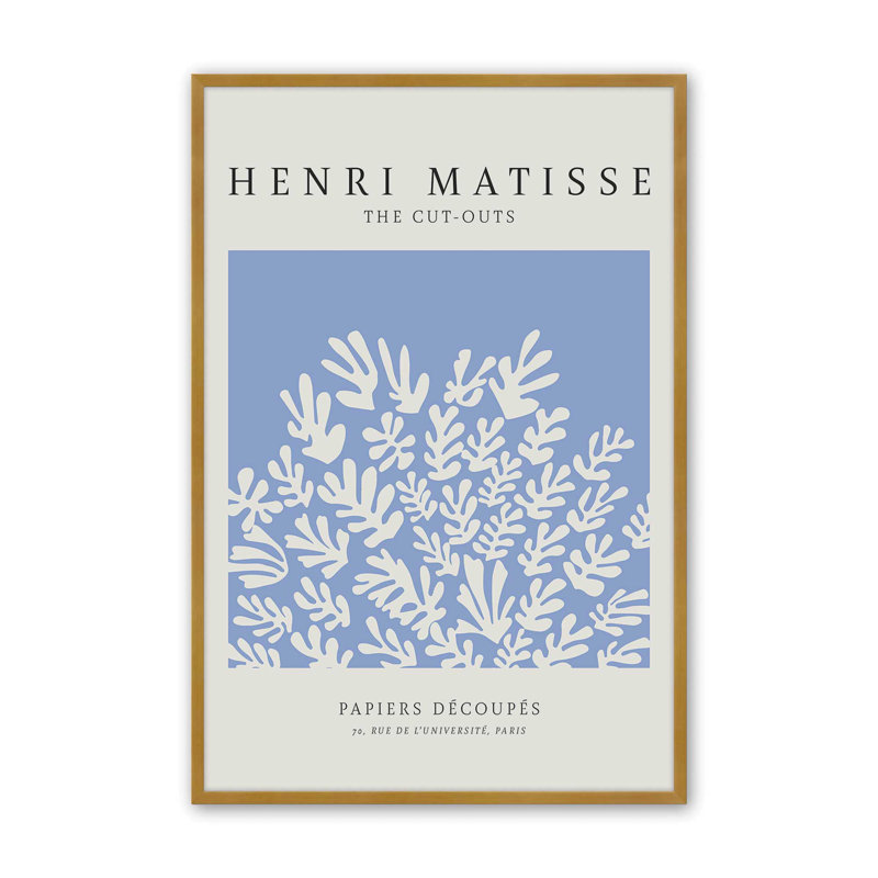Affiche La Gerbe en bleu Matisse, H 11,25 po x l 9,25 po, Impression encadrée sans passe-partout, Or poli