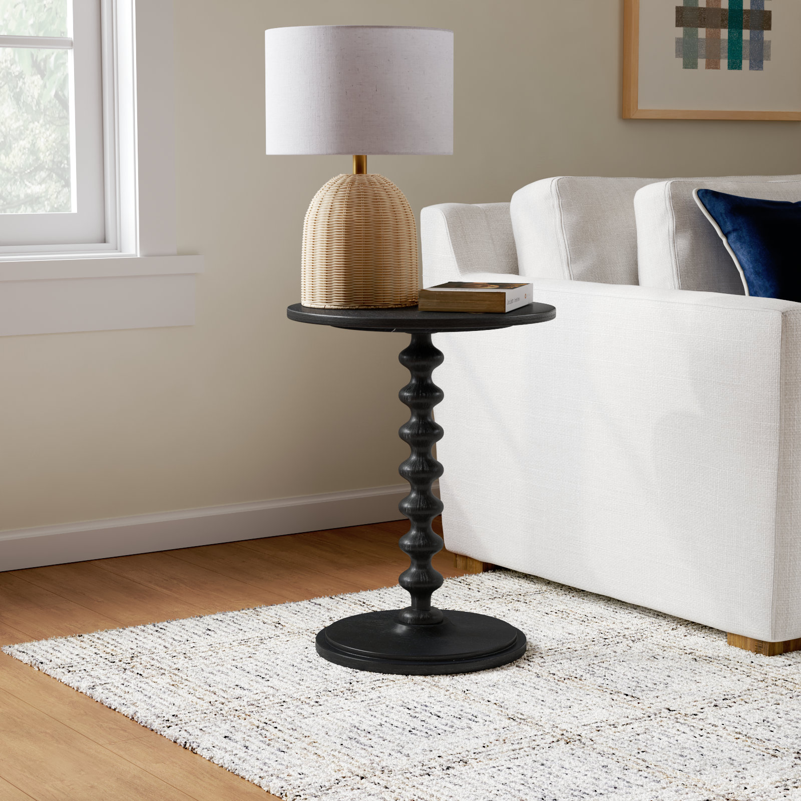 Deia Pedestal End Table, Black