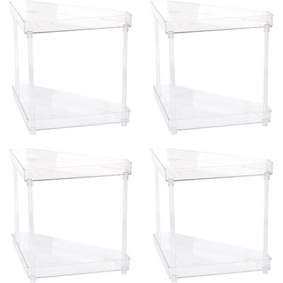  Elegant 2-Tier Lucite ​Plastic Bathroom Vanity Office Countertop Corner Rack, 1221-4