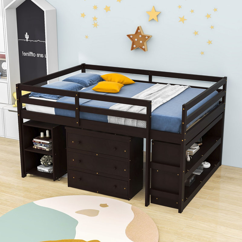 Esperio Kids Full Loft Bed with Drawers, Espresso