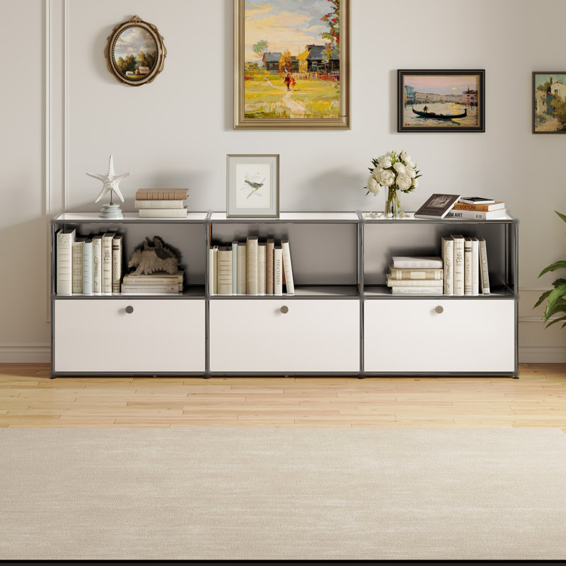 Modular Metal Office Storage Cabinet Drawer Sideboard File Cabinet Dining Cabinet  2-Tier Storage, White