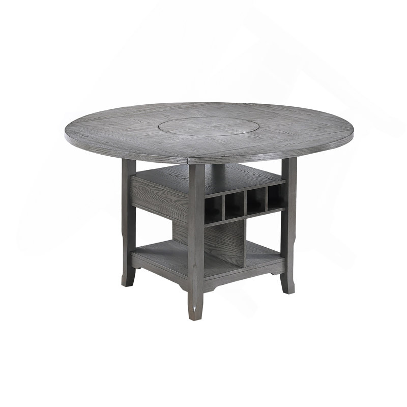 Table de salle à manger à hauteur de comptoir grise avec tablette de rangement intégrée Lazy Suzan, Gris, Gris
