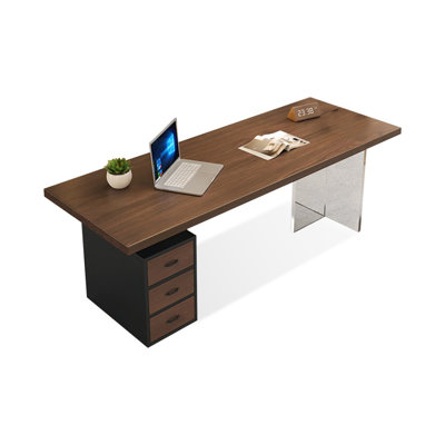Nut-brown Rectangular Solid Wood with 3 drawers Executive Desk