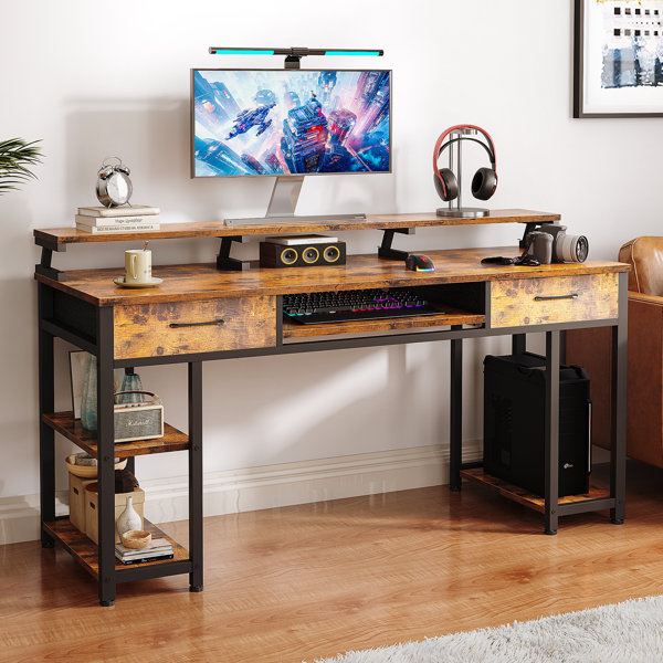 Long Large Desk, Workstation. Modern, Industrial Table on Metal Legs.  Perfect for WFH and Office 