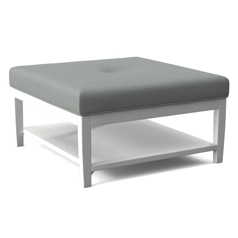 Hammond Square Ottoman, Frost White Finish, Green and Blue Stripe; 0252-54