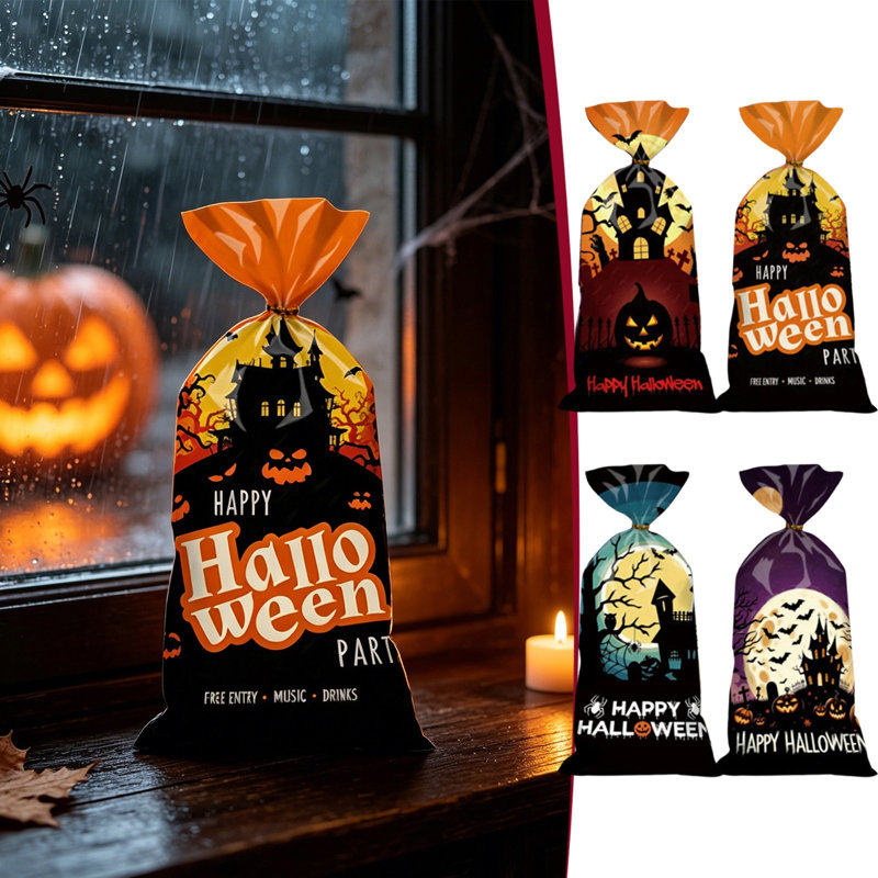 Décorations d'Halloween, sachets à bonbons en plastique jetables pour enfants, sachets cadeaux pour gâteries et goûters d'Halloween, décorations pour les fêtes d'enfants