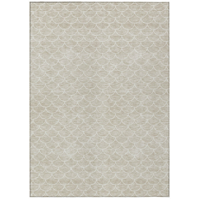 HomeRoots 5' X 8' Beige And Ivory Geometric Washable Indoor Outdoor Area Rug