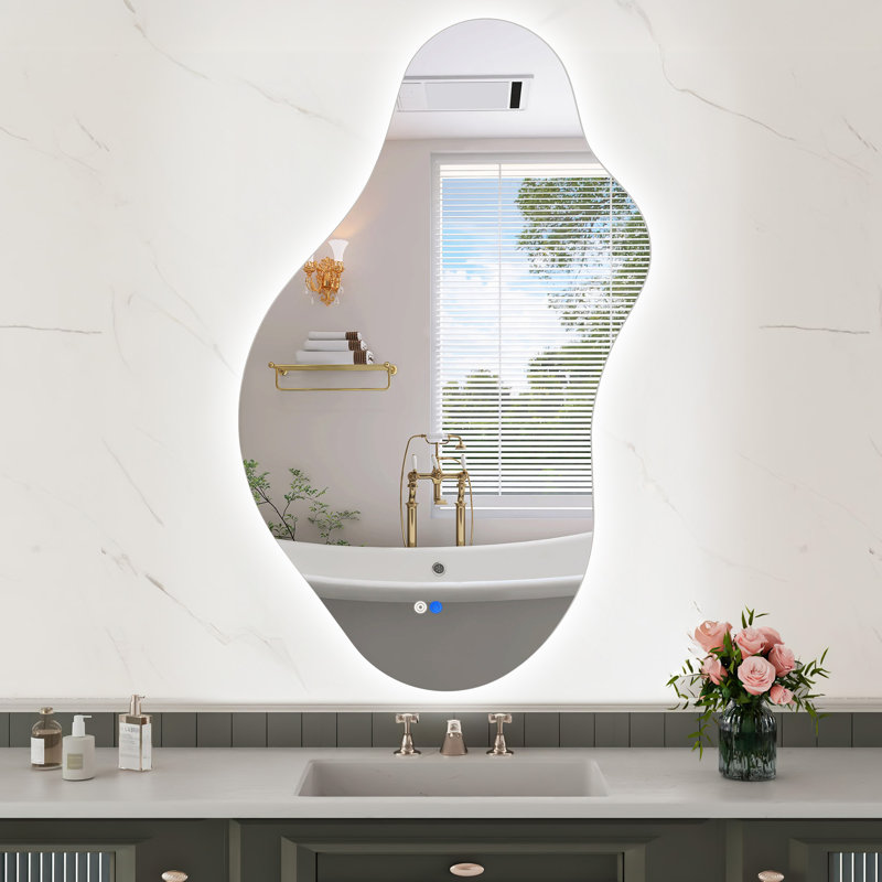 Miroir de salle de bain asymétrique à DEL rétroéclairé sans cadre avec réglage de 3 couleurs et antibuée, 43 po x 25 po