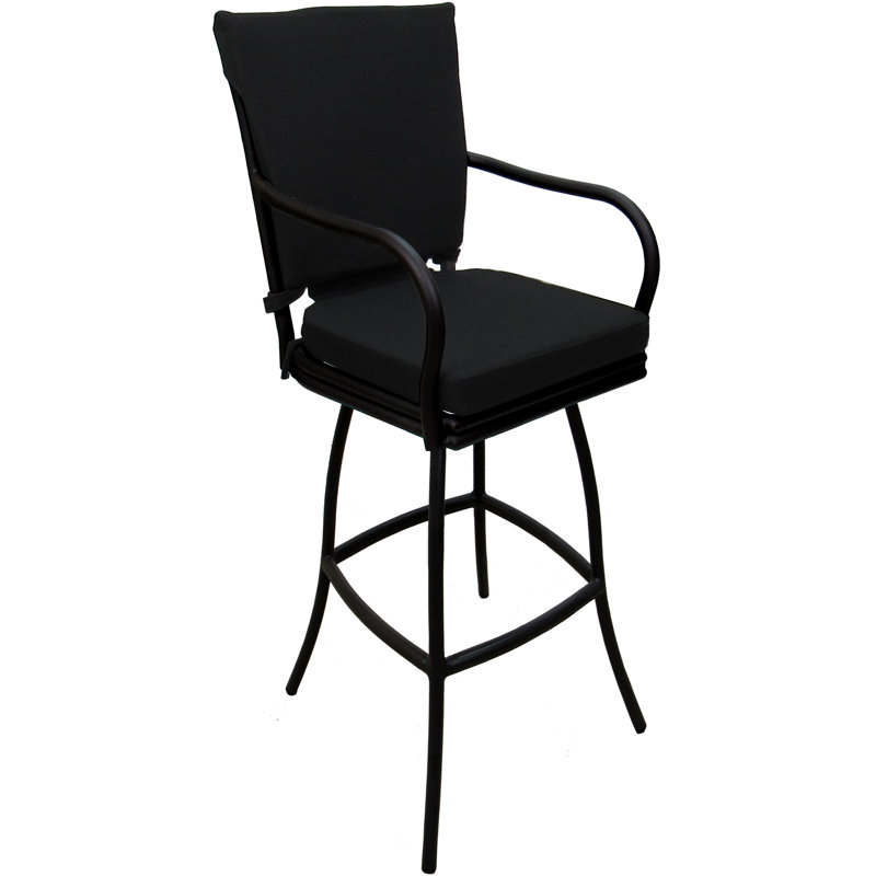 Tabouret d'extérieur en aluminium avec coussin Travisha, Noir, Noir, 30"