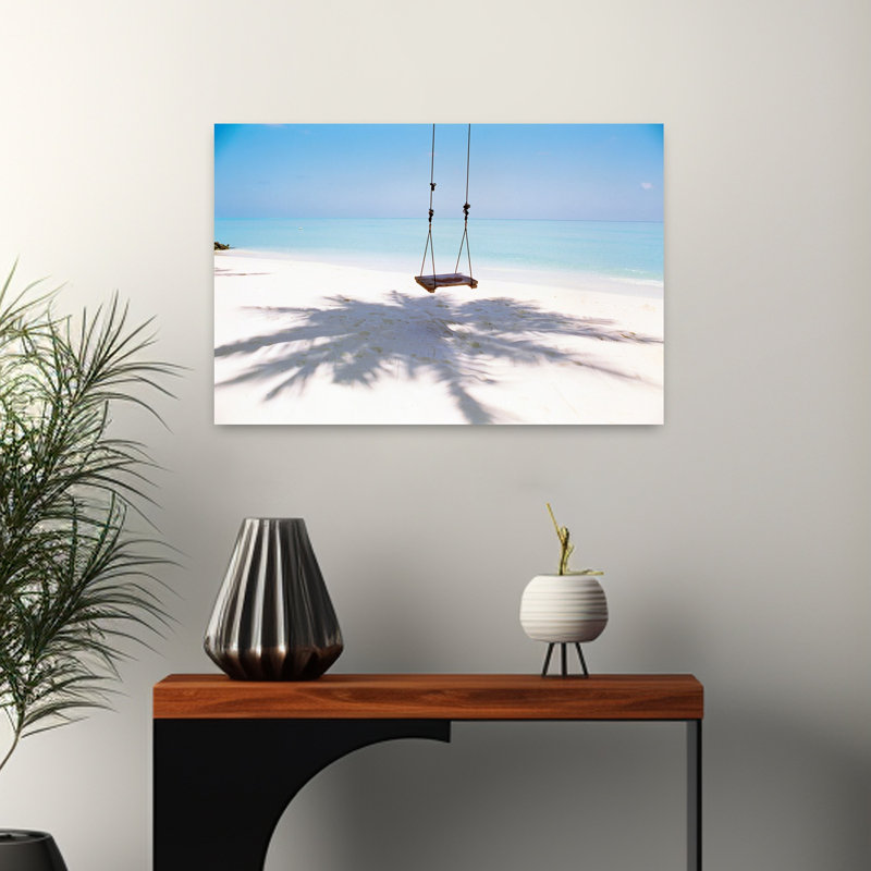 Plage balançoire et ombre de palmier sur sable abstrait palmier paysage art naturel, H 16 po x l 24 po