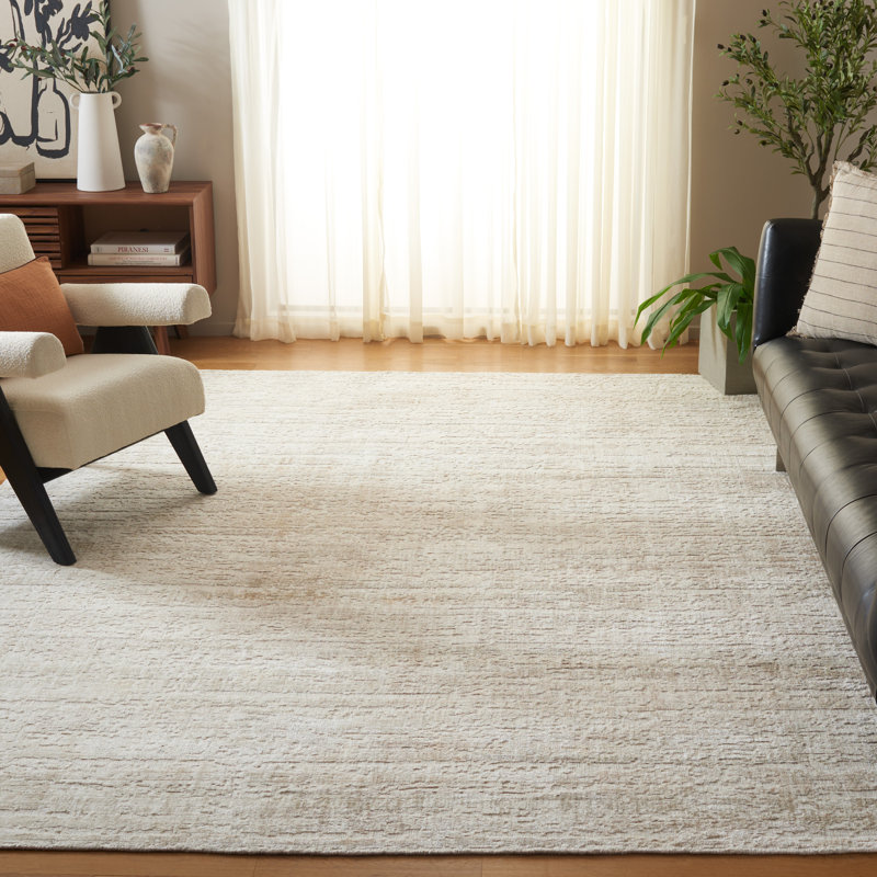 Tapis beige en viscose / coton / laine sans motif Bedford, Rectangle 8 pi x 10 pi