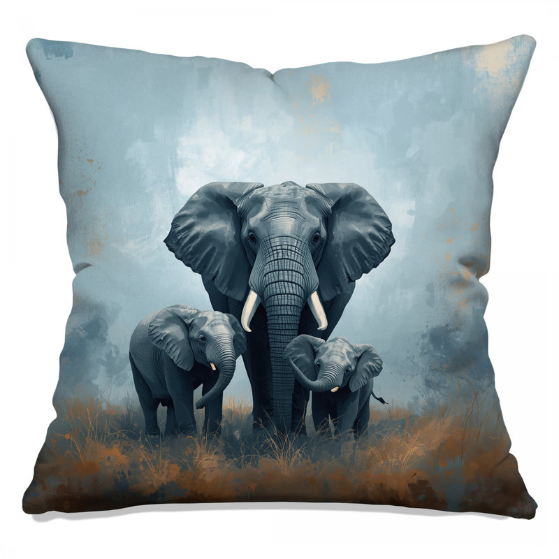 Coussins décoratifs Elephant Family In Grassland, 26 x 26 pouces