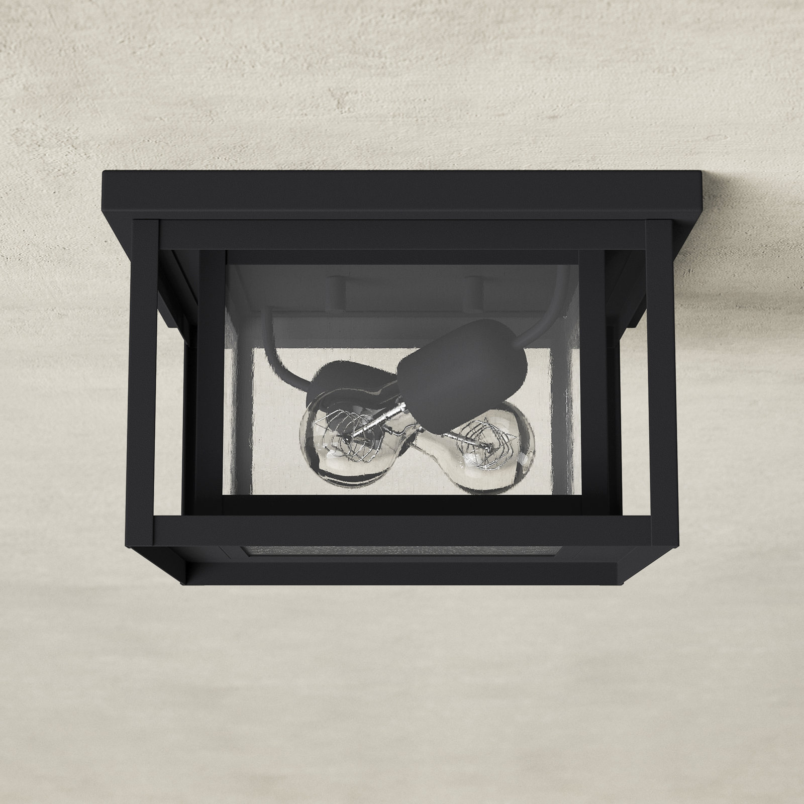Vermont Seeded Square Outdoor Flush Mount, Black