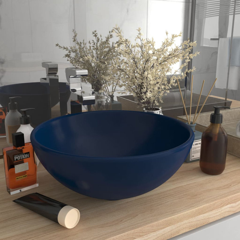 Belfry Bathroom Yogi 325mm L x 325mm W Ceramic Circular Countertop Basin Sink, Dark Blue
