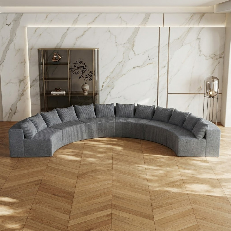 Canapé modulaire courbé Corduroy, 6 sièges, Gris
