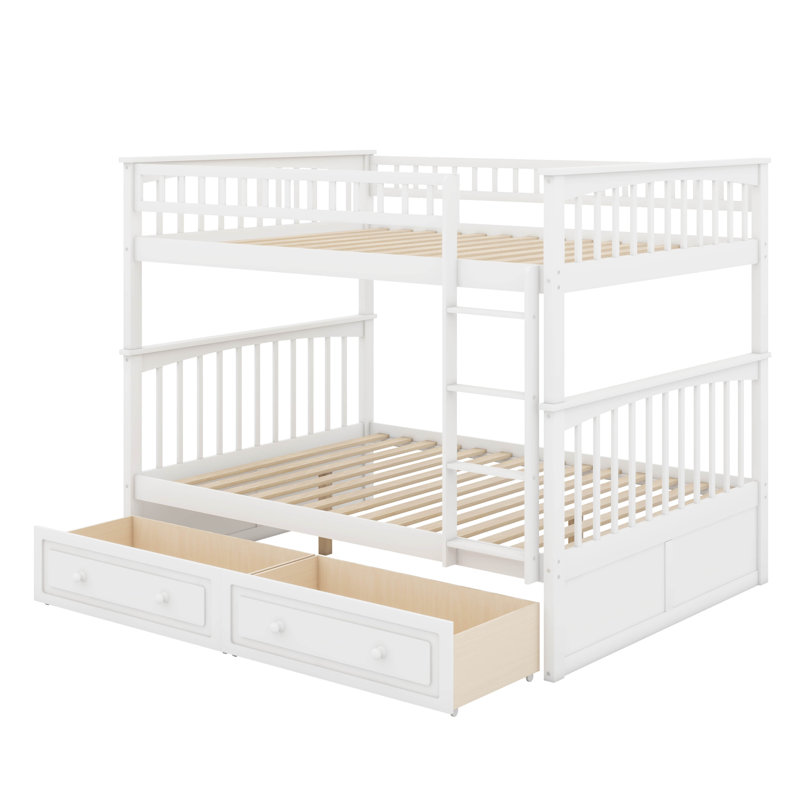 Full Over Full Bunk Bed With Drawers, White